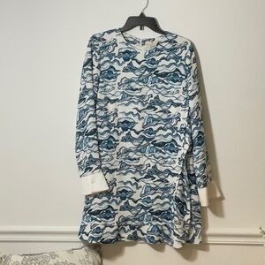 Blue and White Patterned Mini Dress